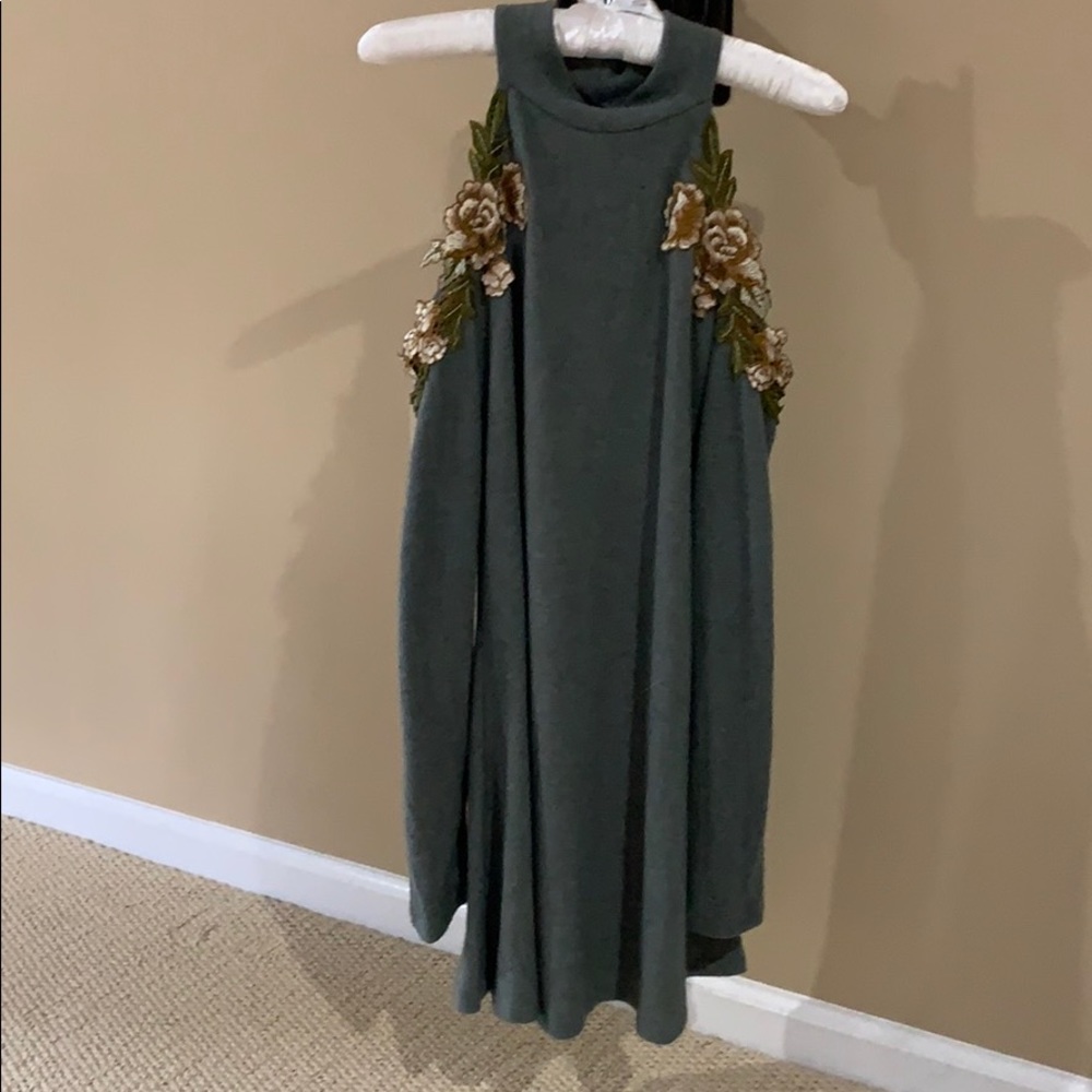 Dusty sage cold shoulder sweater dress